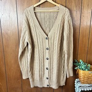 Womens‎ 2XL Tan Cable Knit Button Front Long Sleeve Cardigan Sweater
